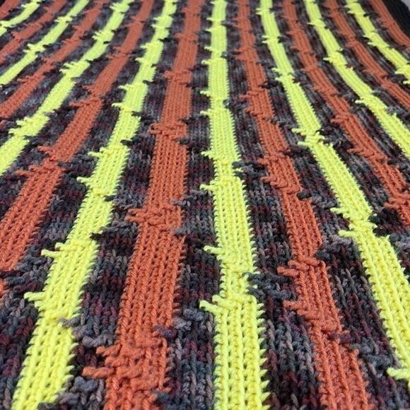 70s Vintage Diamond Crochet Knitted Afghan Blanket Brown Orange Yellow Retro￼ - Picture 7 of 12